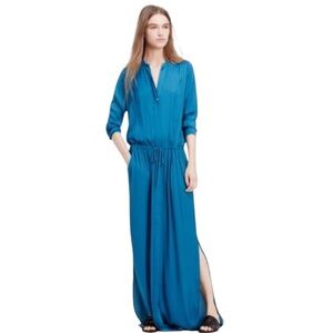 Vince Long Sleeve Maxi Modern Shirt Dress Teal Blue